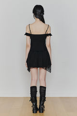 PETAL RUFFLE DRESS black