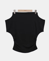 FoitD Side Shirring One-Shoulder Short Sleeve T-Shirt