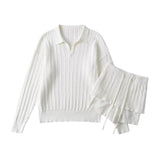 Twisted collar knit pants two-piece set