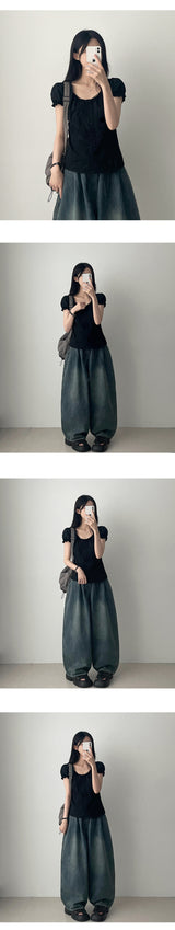 Nell waistbanding denim wide pants