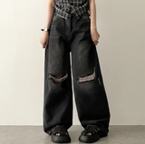 Andy Knee Damage Cutting Deep Washed Denim Wide Pants