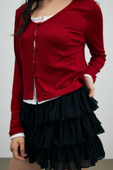 LYLA LAYERED CARDIGAN / RED-WHITE