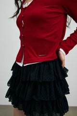 LYLA LAYERED CARDIGAN / RED-WHITE