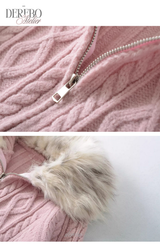 Lady Fur Knitwear Zip-Up Cardigan