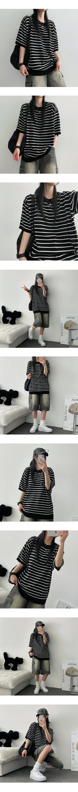 Metril Stripe Short Sleeve Knitwear