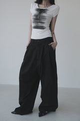 pintuck wide detail pants