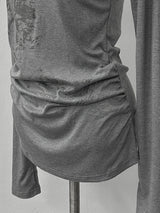 rika shirring V-neck printing T