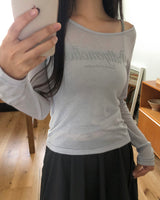 ニニレタリングシースルー長袖Tシャツ