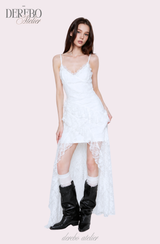 wrench lace unbalanced frill sleeveless dress