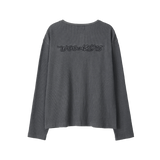 Layered Loose Waffle Henley Neck Long Sleeve Tee - FADE CHARCOAL