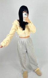 (LOWEST PRICE!/HOT DEAL♥) フリースシェルパフーディージップアップバンディングセミクロップドフーディー - 3 COLOR