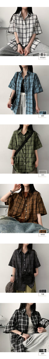 ハンディーオーバーサイズフィットチェック柄ショートスリーブシャツ