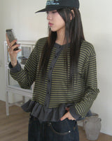 Peg Stripe Color Frill Cardigan