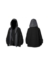 2510SWEAT_RELABEL Spatial Relations (Underlying Theme) Striped Check Detachable Hood Reversible Lapel Cropped Oversized Sweatshirt