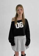 [MADE] Ferryty Boat Neck Printing Crop Long Sleeve T-shirt