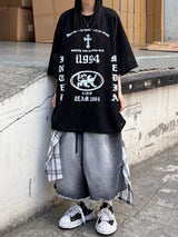 wrap check denim bermuda