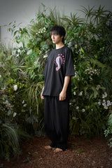 ペイズリー柄カットアウト 1/2 Tシャツ (Black)