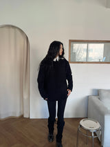[UNISEX] Overfit velor off shoulder double snap button long sleeve knit T (4 colors)