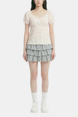 Creamy Flower Puff Blouse