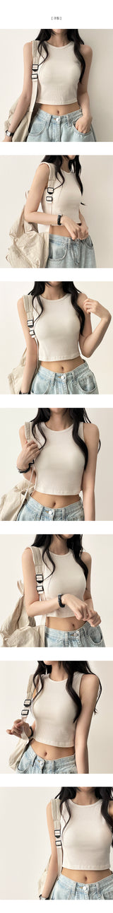 Lark cropped fine ribbed plain sleeveless top