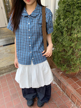 26SS★ [BAONHAUS] Krunen Linen Check Short Sleeve Shirt Blouse