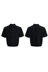 Textured Embroidered Short Sleeves Cropped Shirt