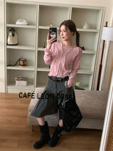 Back see-through lace long-sleeved T-shirt