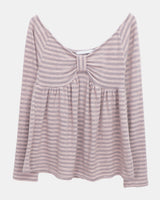 Bri Striped Shirring Long-Sleeve T-Shirt