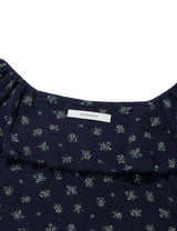 RUFFLE FLOWER BLOUSE(NAVY)