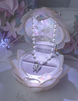 バタフライフェアリーパールチョーカーネックレス - Silver Color