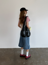 denim frill bermuda pants 
