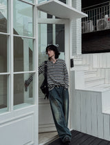 Uber Stripe Henley Neck Long Sleeve T-Shirt