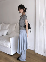 26SS★ [MADE/Skirt+Pants SET] Forin Bootcut Pants Unbalance Shirring Flare Layered Skirt