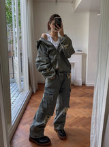 Damage Two Way Denim Hooded Jacket