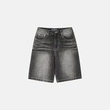 Stone washed bermuda denim pants