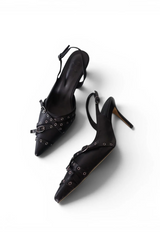 BUCKLE STRAP EYELET POINTED SLINGBACK HEELS