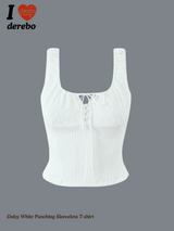 Daisy White Punching Sleeveless T-shirt