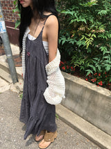 ウメ チェック ティアード ロング スリーブレス ビスチェ ワンピース (Adjustable Straps)