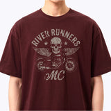 メンズコットン半袖クロップドTシャツ モーターサイクル バーガンディ