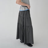 [Sepian] Check Banding Tiered Long Skirt - 2 Colors