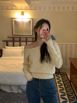 [MADE] Fulls cashmere unbalanced off-shoulder knitwear