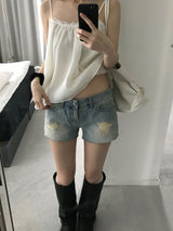 クラッシュダメージデニムショートパンツ (one color)
