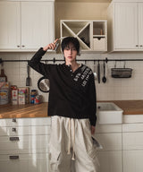 デヴェルワッフルヘンリーネックロングスリ－ブTシャツ