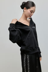 V-neck Logo Hoodie_Black