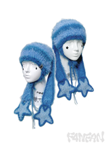  Extra-Long Floppy Bunny Ear Crochet Hat with Dangling Star Charms（blue/dark purple