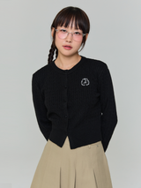 刺繍ツイストカーディガン - ブラック