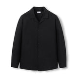Loose Fit Open Collar Linen Shirt [Black]