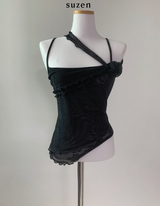 ラビアンフリルローズトップ (black)
