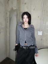 Sleek Fur Hood Zip-Up