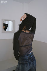 Back see-through angel long-sleeved t-shirt
